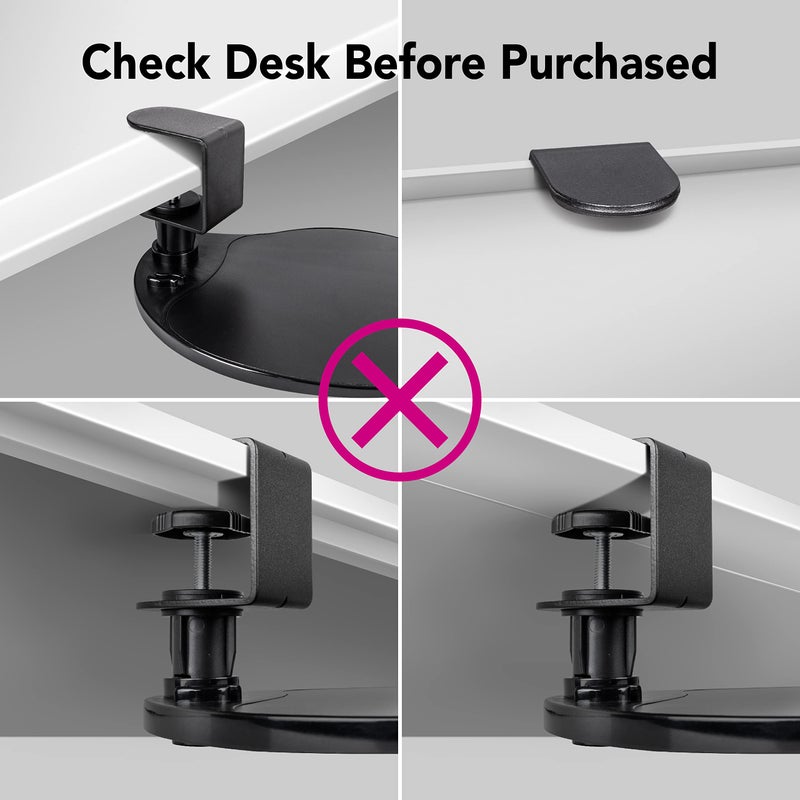EHO Clamp-On Under Desk Mouse Tray, 360Â° Swivel Ergonomic Platform with Cable Organizer, Smooth Glide Surface for Gaming or Office, Fits Desks 0.5"-1.5" Thick, Tool-Free Install, TAA-Compliant - Image 5